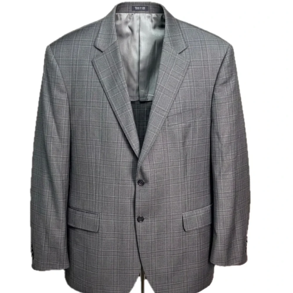 Peter Millar Flynn Sport Coat Mens 48R Grey Glen Plaid 100% Wool 2 Button Blazer
